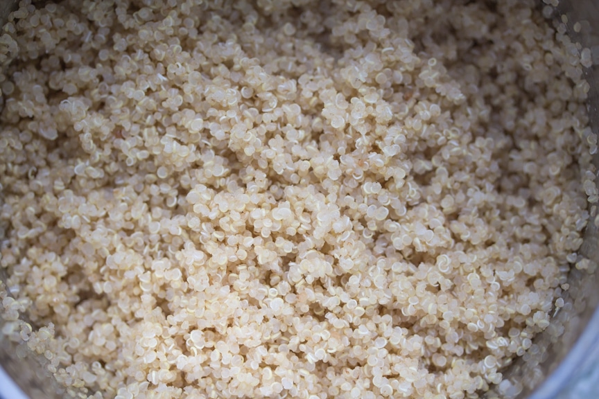 Close up photo of fluffy, well cooked Quinoa. 